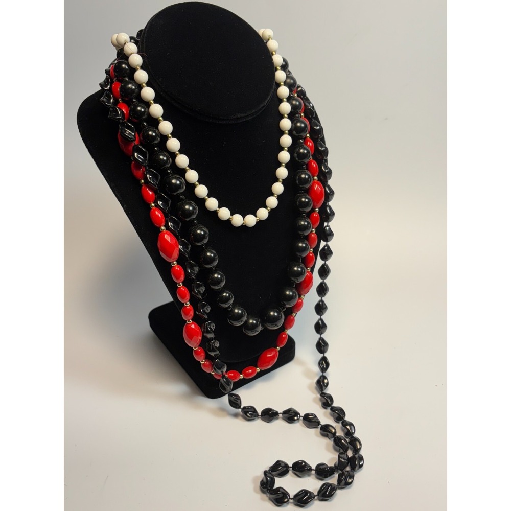 Necklace Lot Sarah Coventry And Others Red Black White Vintage‎ Acrylic Long